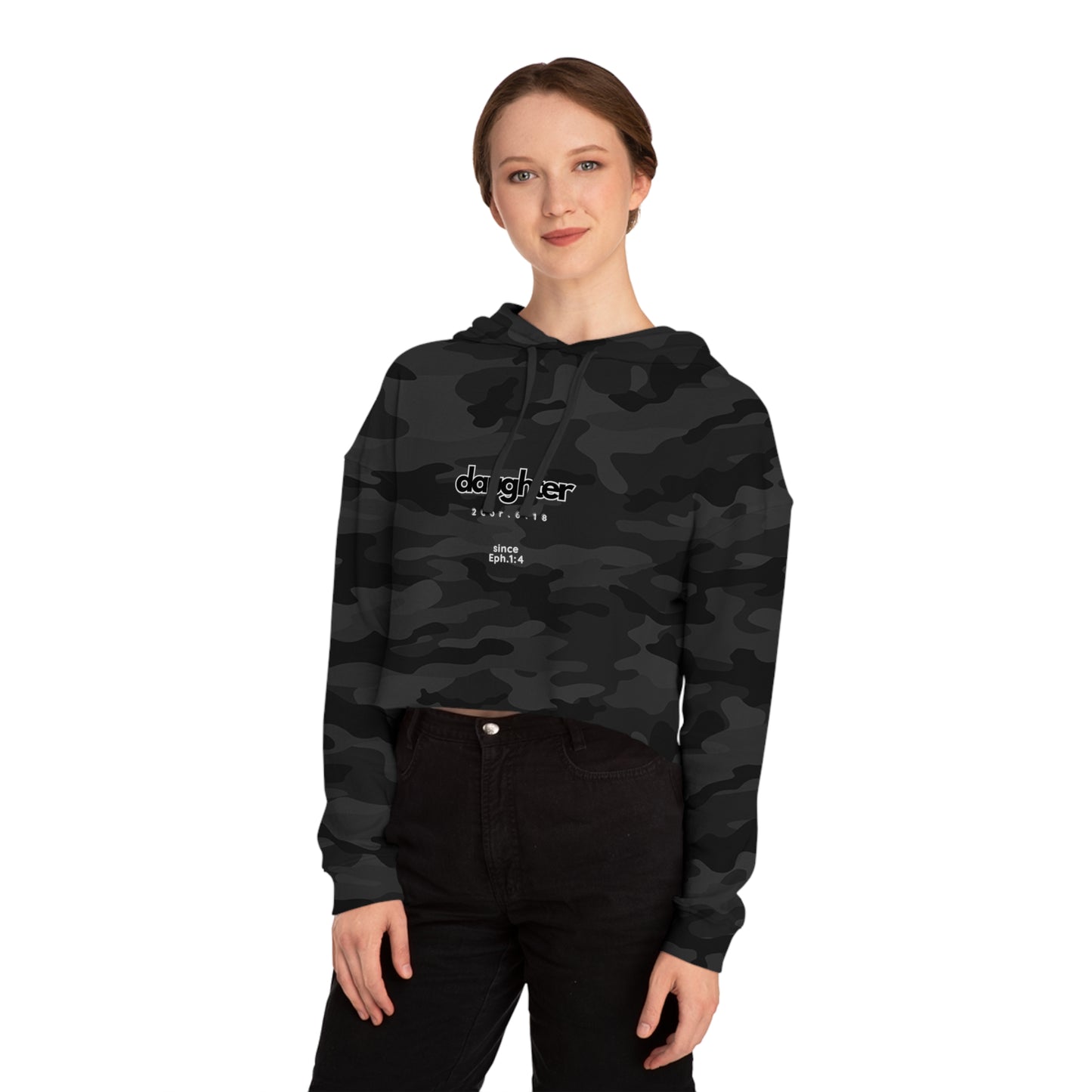 daughter’s outline font Cropped Hooded Sweatshirt