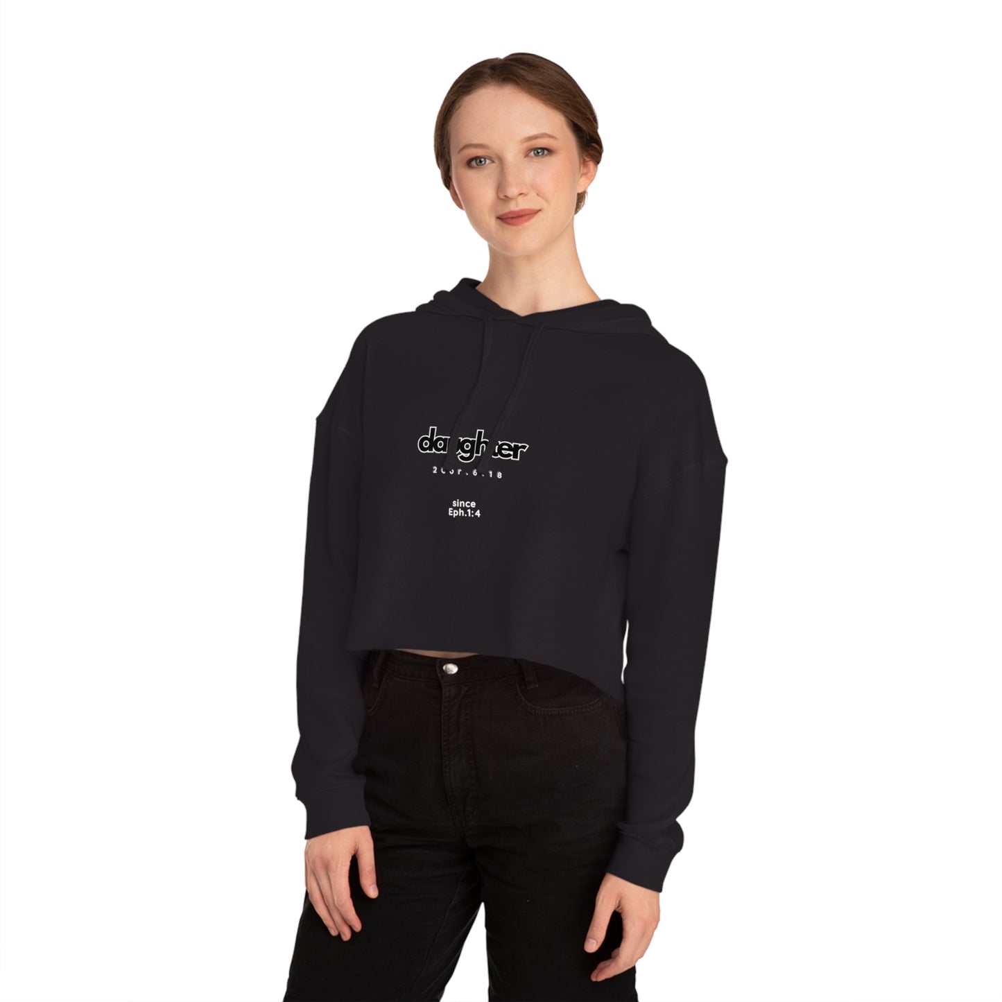 daughter’s outline font Cropped Hooded Sweatshirt